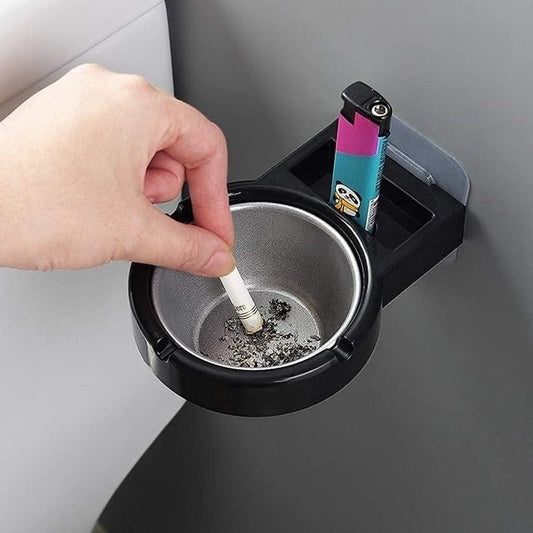 Stainless Steel Wall-Mounted Ashtray & Cigarette Lighter Storage Rack